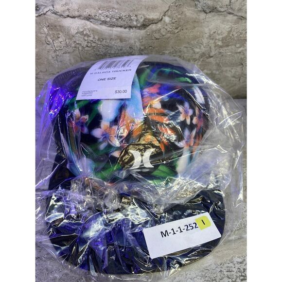 Hurley Men's Balboa Trucker Hat Black Multicolor Tropical Snapback One Size - Picture 10 of 10